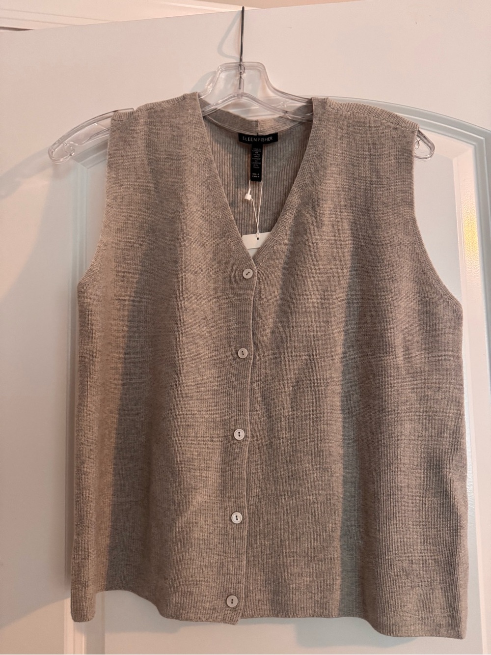 EILEEN FISHER Taupe Button-Front Knit Vest